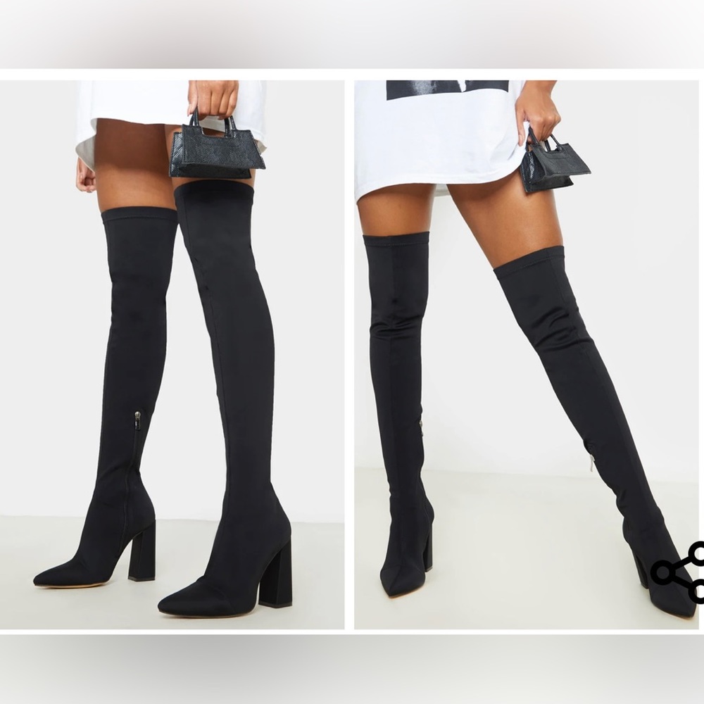 PRETTYLITTLETHING Black Thigh High Boots